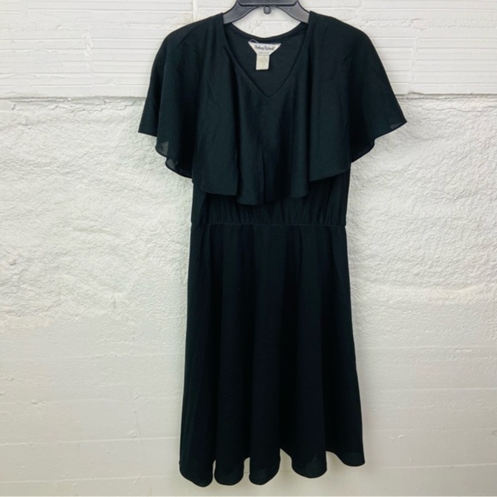 vintage Anthony Richards black dress featuring a drape top design size 8